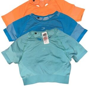 Gymshark Women's Seamless Short Sleeve Crop Tops - Orange, Blue, Mint